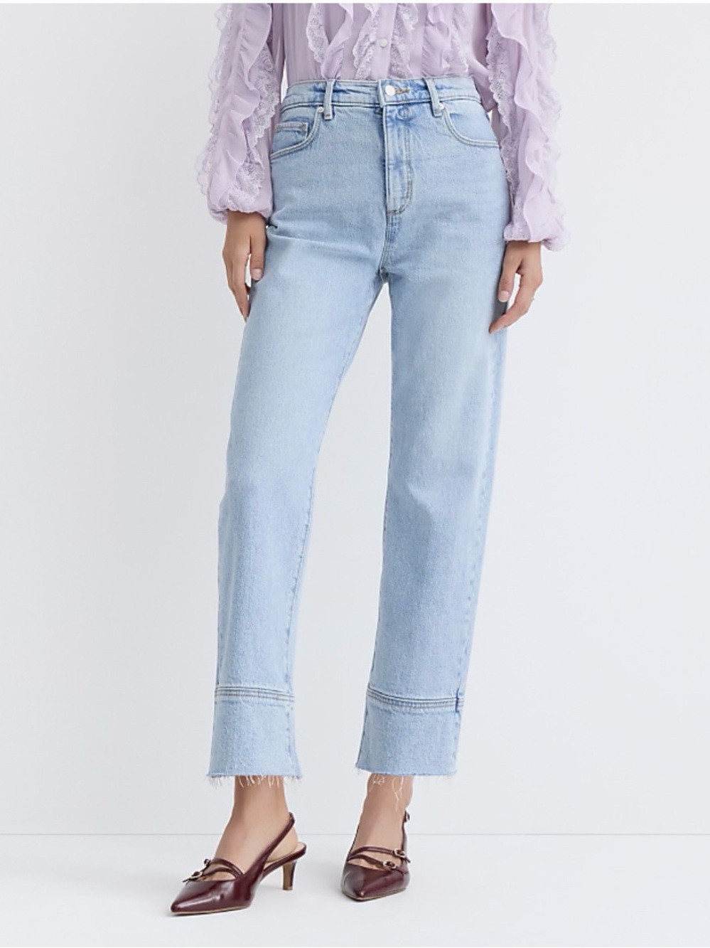 LOFT Light Blue Straight Leg Jeans with Raw Hem